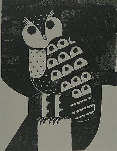 Reg Cartwright, Owl. Part of the Paintings in Hospitals collection on display at Risca Surgery.